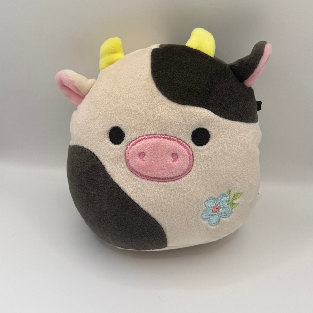 Squishmallows Connor the Cow 5 Inch Plush Black White Floral Embroidered